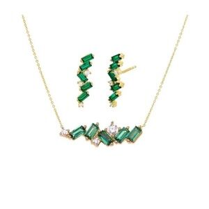 Adina Eden Gold and Emerald Green CZ Baguette Earring and Necklace Set